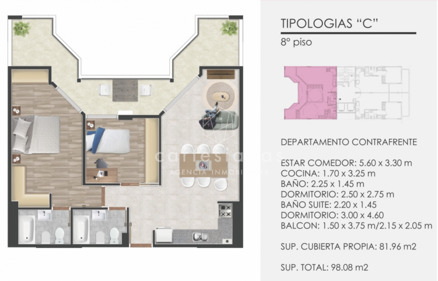 NUEVA CORDOBA | DEPTO 2 DORM SOBRE RONDEAU