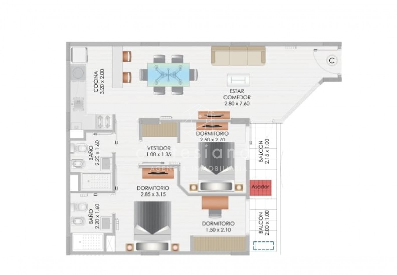 NUEVA CORDOBA. 2 DORM 2 BAÑOS. CONTRAFRENTE C/BALCON